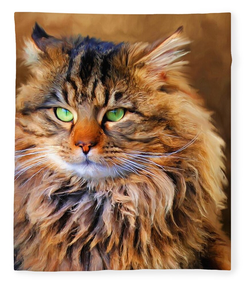 Maine Coon Fleece Blanket featuring the painting Maine Coon Cat by Jai Johnson