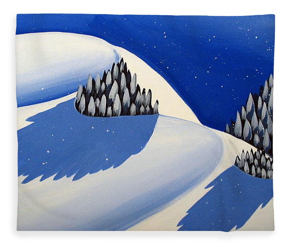 Art Fleece Blanket featuring the painting Making The Peak - modern winter landscape by Debbie Criswell
