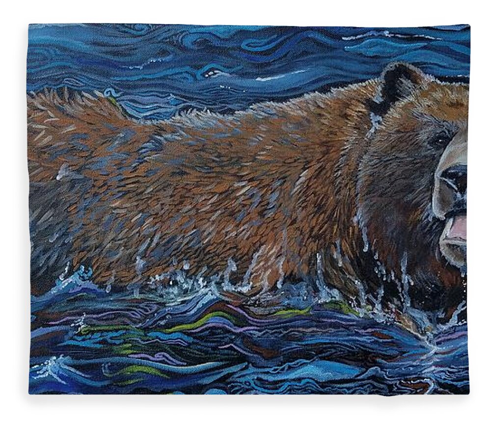 Bear Fleece Blanket featuring the painting Making Waves by Kathy Laughlin