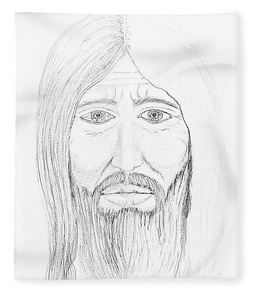 Drawing Fleece Blanket featuring the drawing Male Face Drawing by Delynn Addams