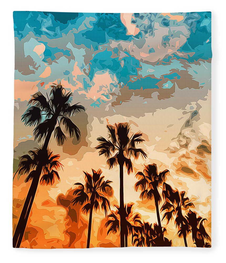Malibu Beach Fleece Blanket featuring the painting Malibu Beach - Heaven's Sky by AM FineArtPrints