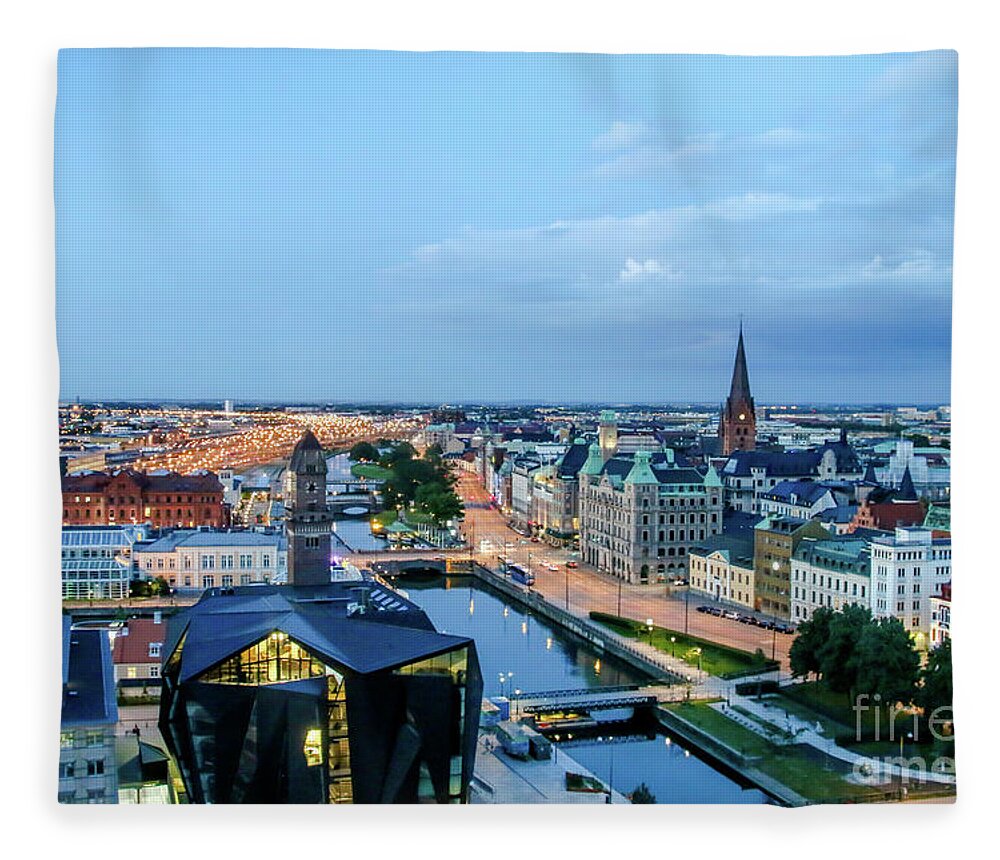 Buildings Fleece Blanket featuring the photograph Malmo by Night, Sweden by Amanda Mohler