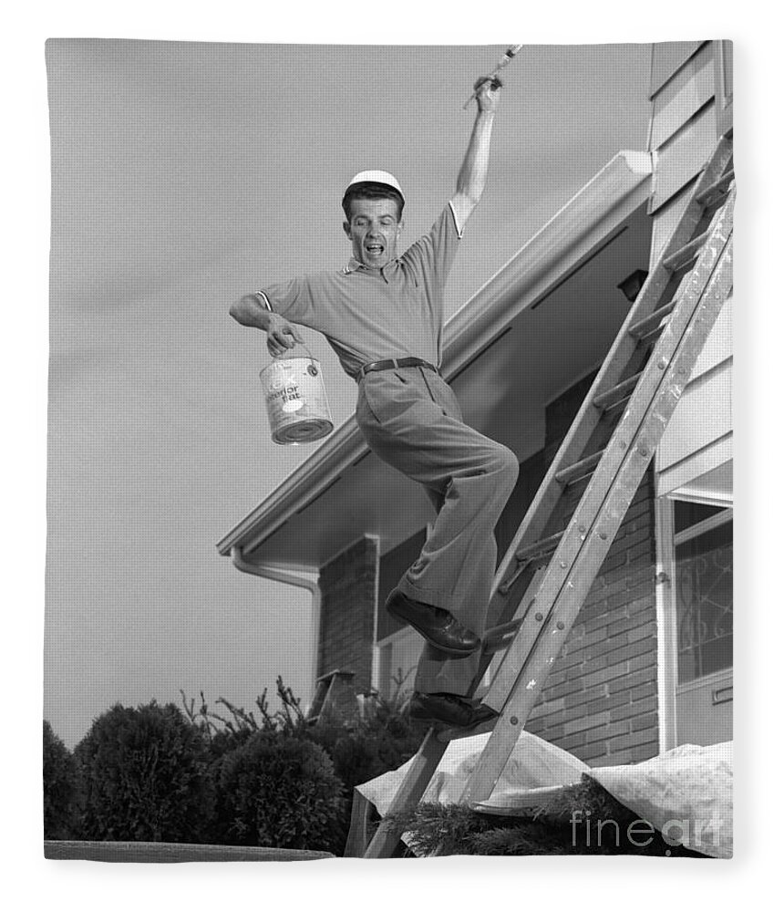 1960s Fleece Blanket featuring the photograph Man Falling Off Ladder by H. Armstrong Roberts/ClassicStock