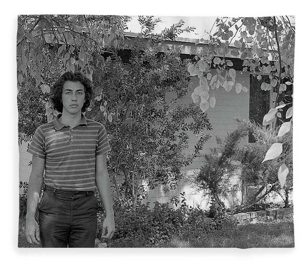 Phoenix Fleece Blanket featuring the photograph Man in Front of Cinder-block Home, 1973 by Jeremy Butler