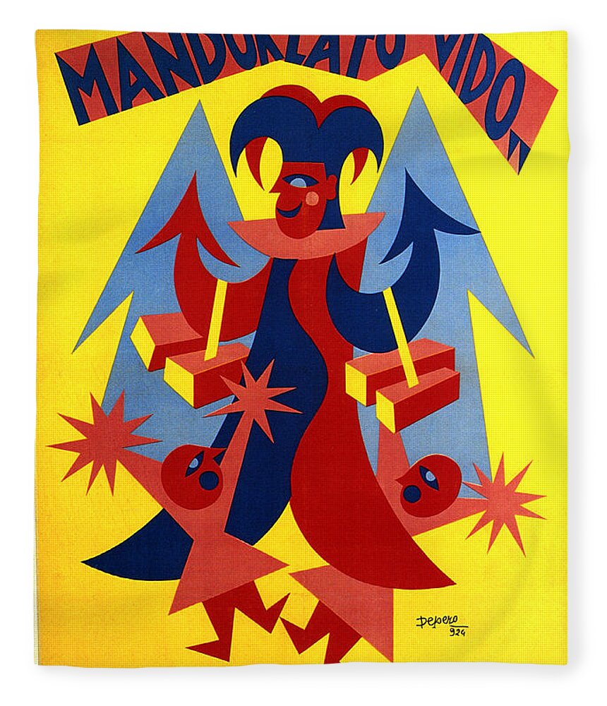 Mandorlato Vido Fleece Blanket featuring the mixed media Mandorlato Vido - Lendinara, Rovigo - Italian Futurism - Vintage Travel Poster - Fortunato Depero by Studio Grafiikka