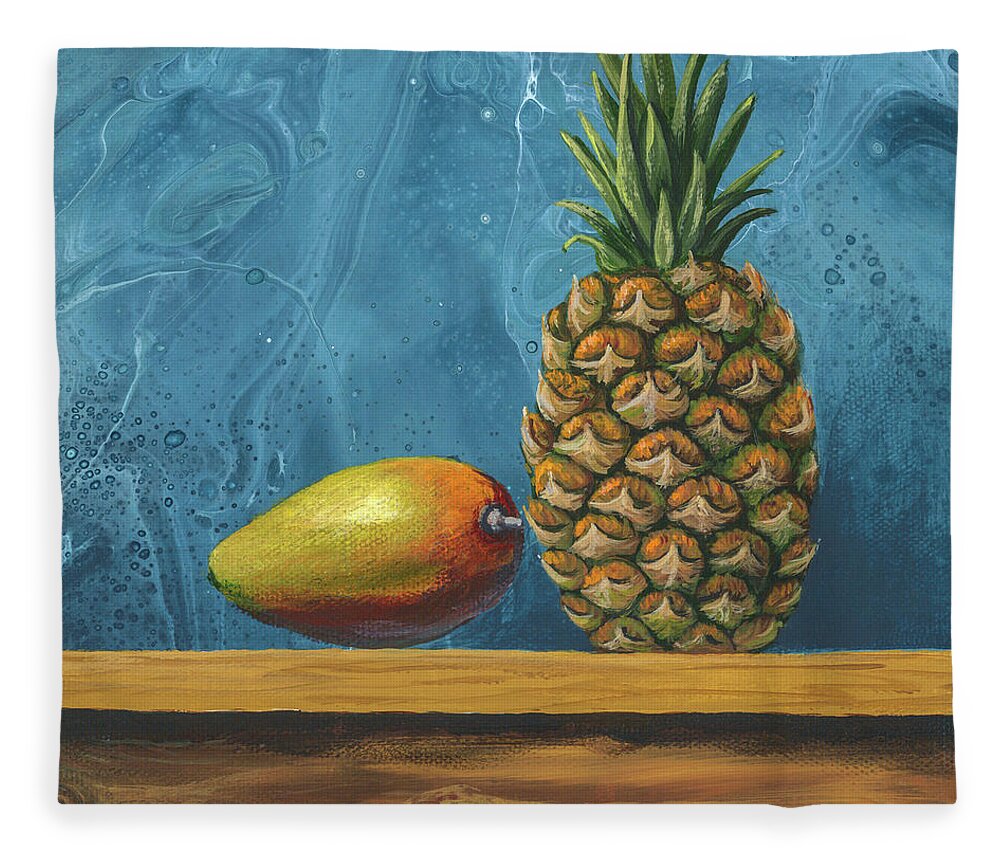 Mango Fleece Blanket featuring the painting Mango And Pineapple by Darice Machel McGuire