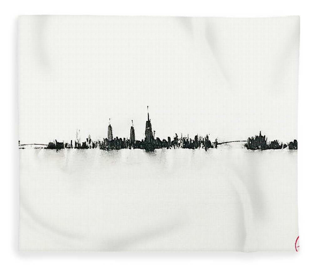 Silhouette Fleece Blanket featuring the painting Manhattan Silhouette by Jack Diamond