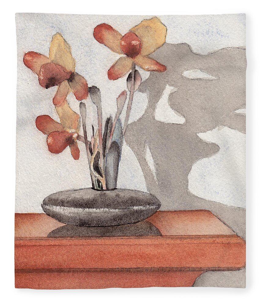 Flower Fleece Blanket featuring the painting Mantel Flowers by Ken Powers