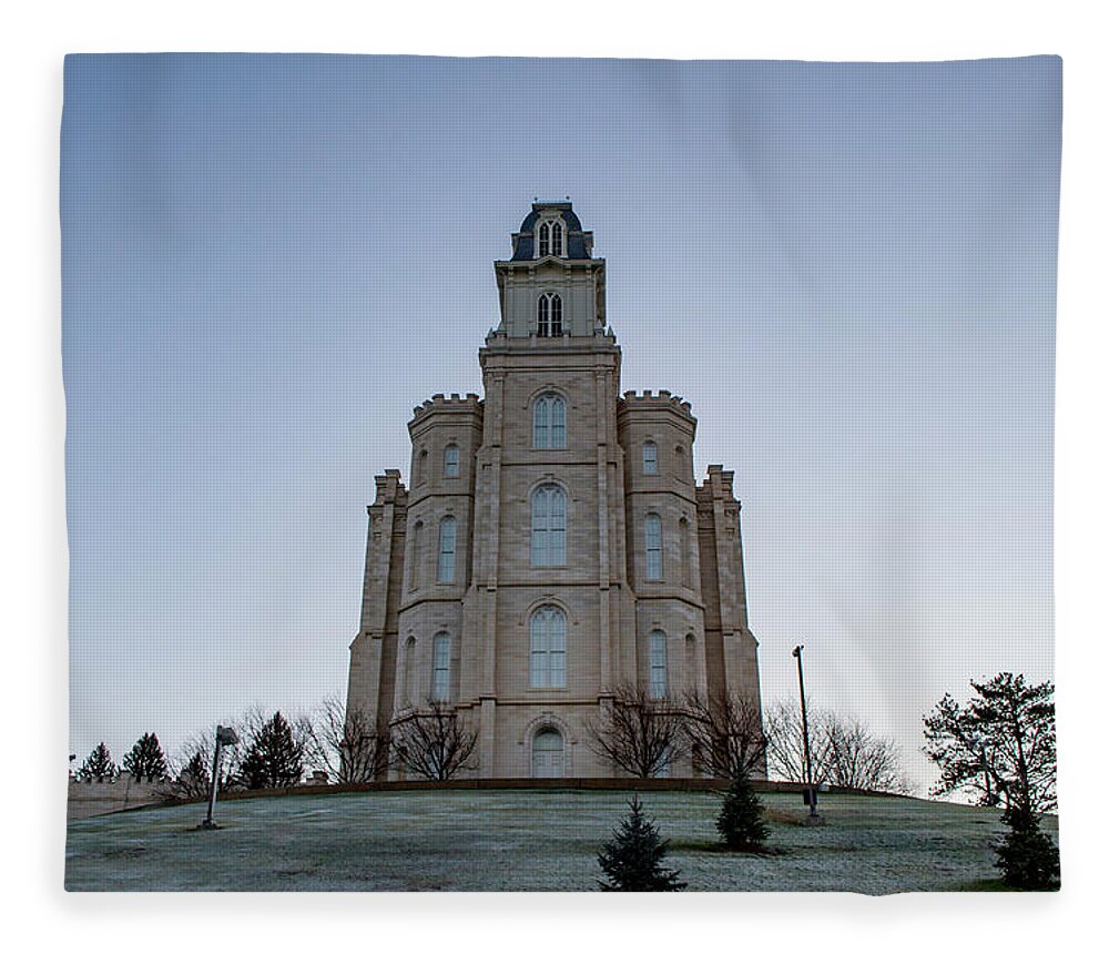 Temple Fleece Blanket featuring the photograph Manti Temple - Western Tower by K Bradley Washburn