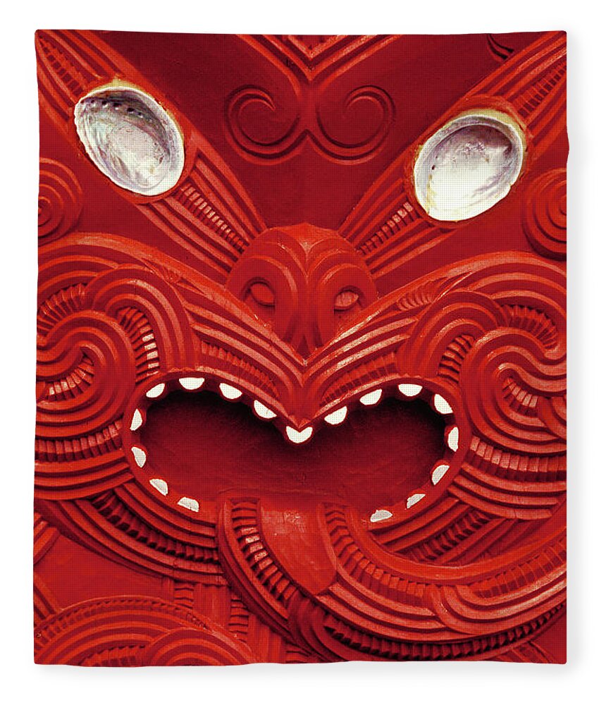 Maori Fleece Blanket featuring the photograph Maori Red Mask by Jerry Griffin