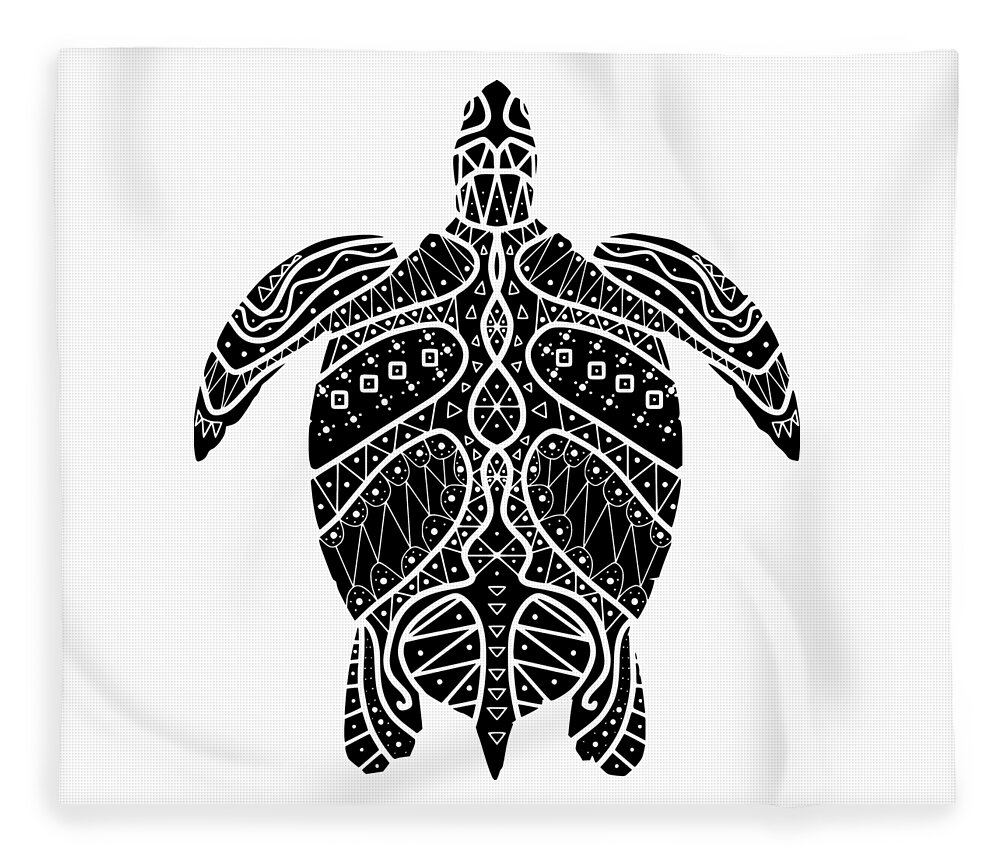 Maori Fleece Blanket featuring the digital art Maori Turtle by Piotr Dulski