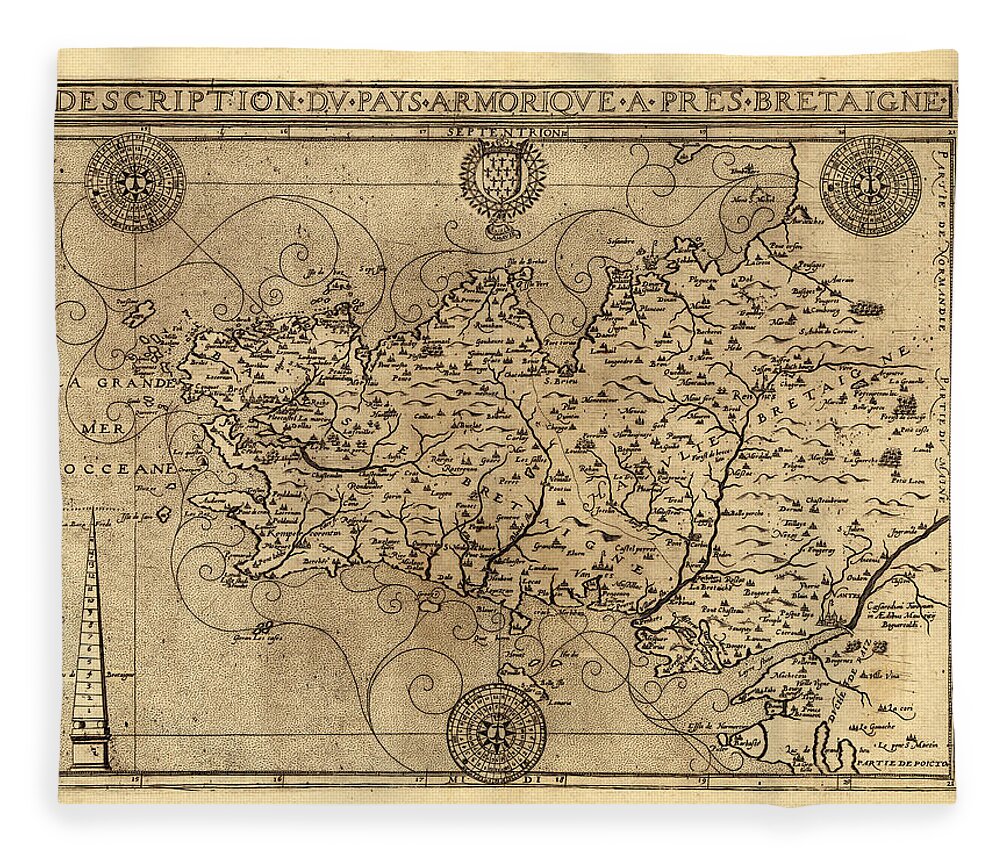 Map Of Brittany Fleece Blanket featuring the photograph Map Of Brittany 1594 by Andrew Fare