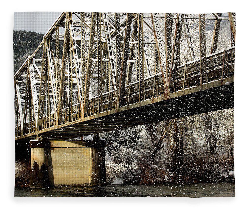 Bridge Fleece Blanket featuring the photograph Marblemount WA Bridge by Bob Cournoyer