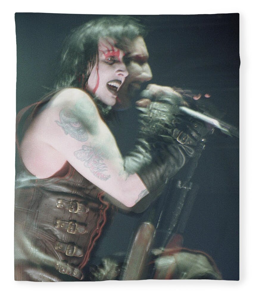 Marilyn Manson Rock And Roll Weird Strange Bizarre New York City Hammerstein Ballroom 1998 Bloomrosen Print Beach Towel Blanket Notebook Tote Fleece Blanket featuring the photograph Marilyn Manson by J Bloomrosen