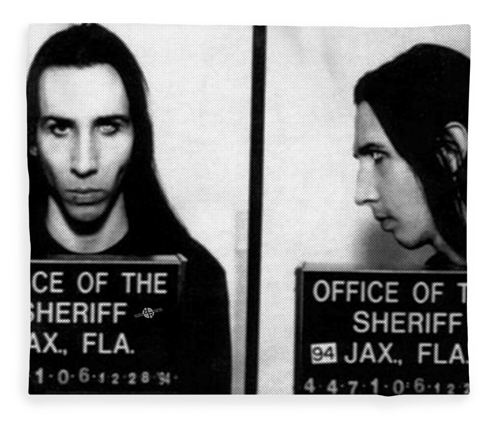 Marilyn Manson Fleece Blanket featuring the photograph Marilyn Manson Mug Shot Horizontal by Tony Rubino