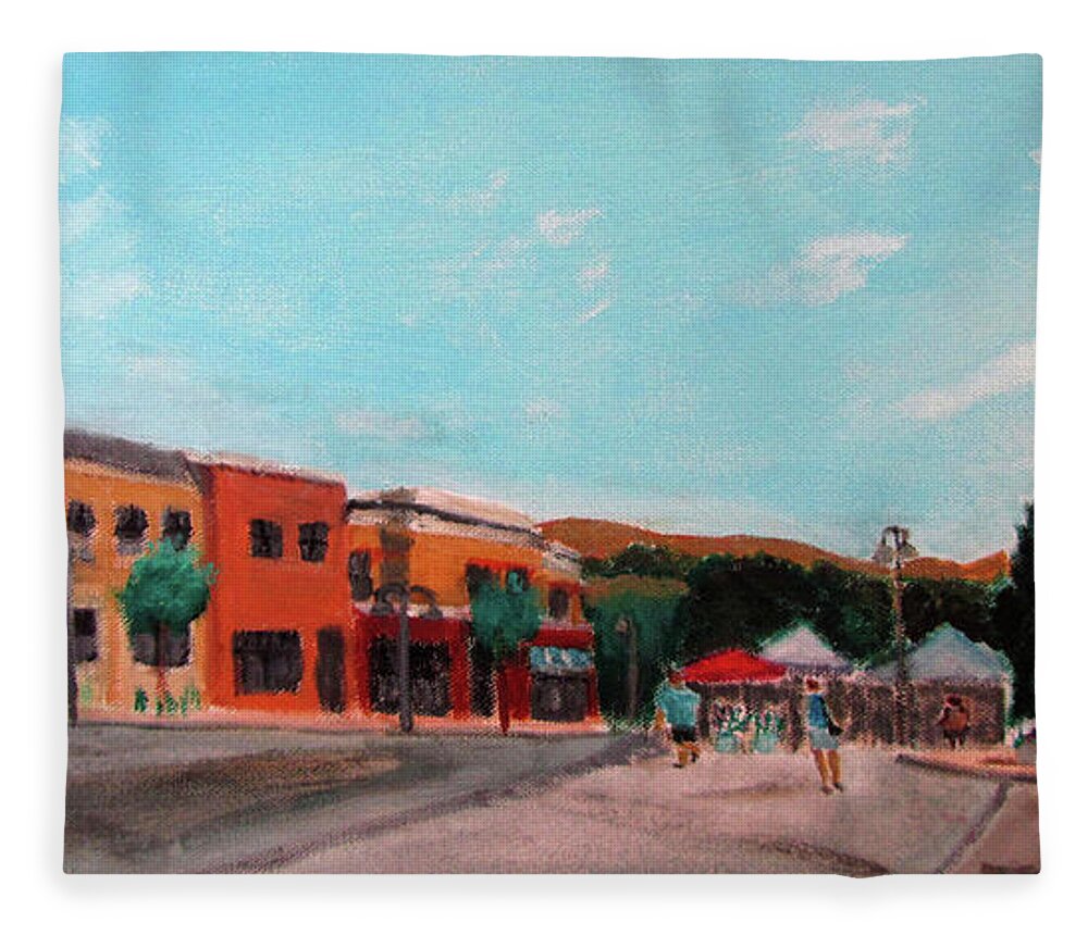 Farmers Market Fleece Blanket featuring the painting Market Day by Linda Feinberg
