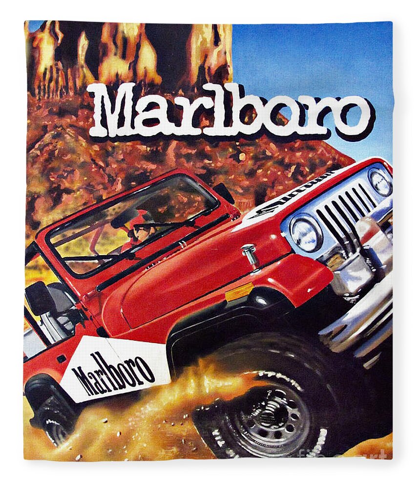 Marlboro Fleece Blanket featuring the painting Marlboro Wrangler Vintage Painting by Daliana Pacuraru