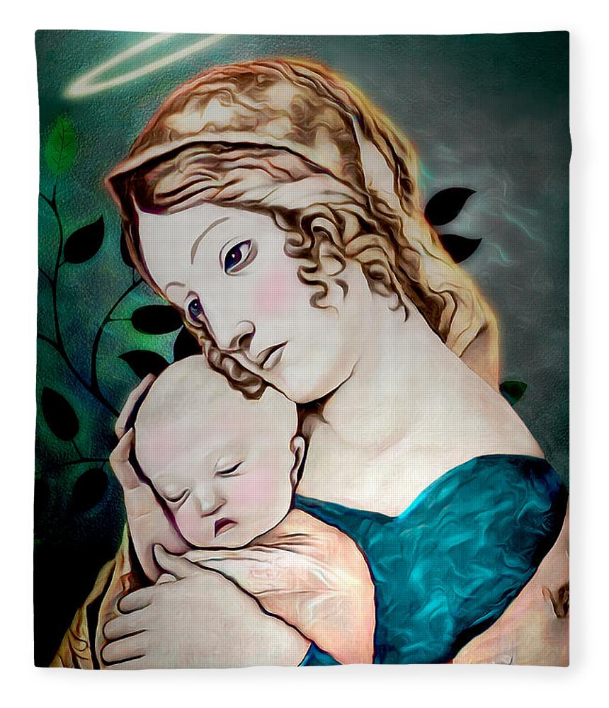 Virgin Mary Fleece Blanket featuring the digital art Mary and Child by Pennie McCracken