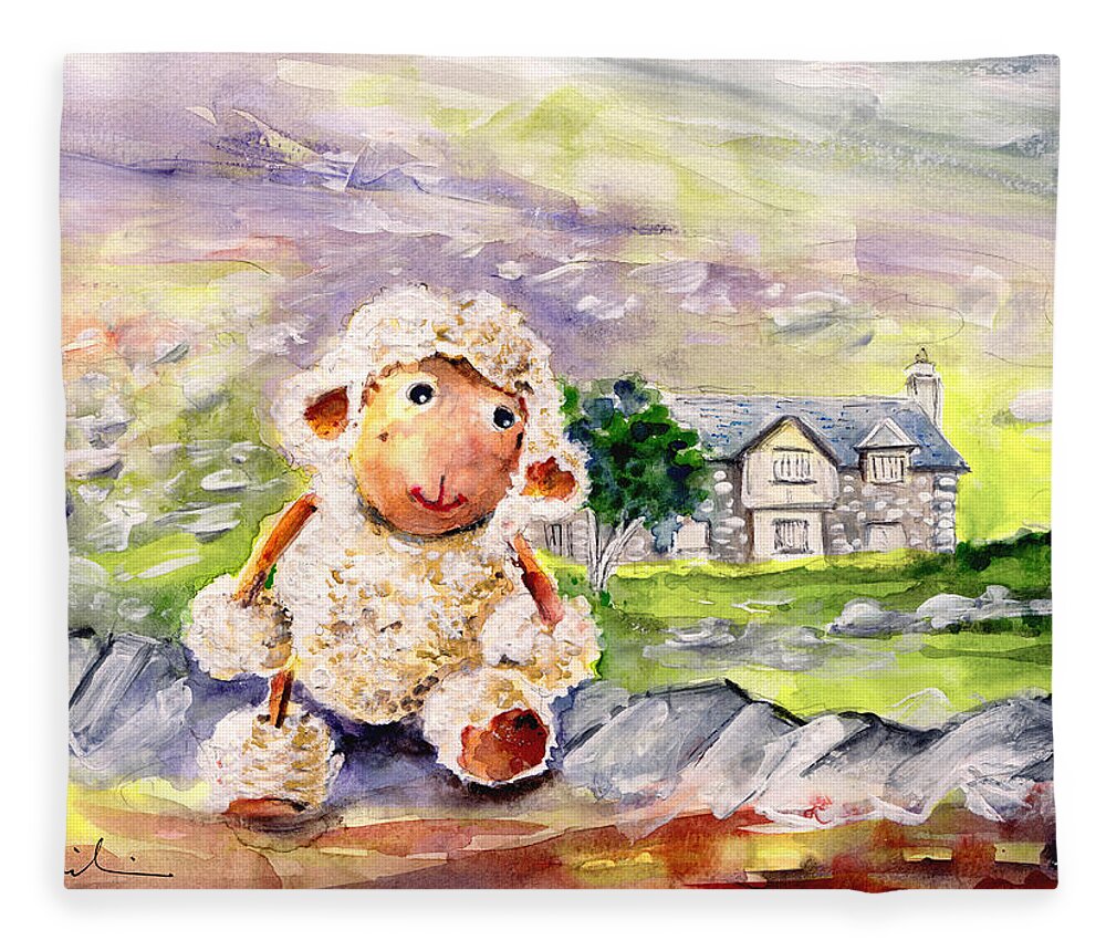 Animals Fleece Blanket featuring the painting Mary The Scottish Sheep by Miki De Goodaboom