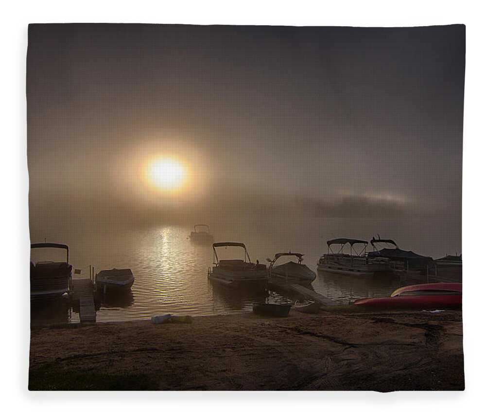 Mascoma Lake Fleece Blanket featuring the photograph Mascoma lake foggy morning by Jeff Folger