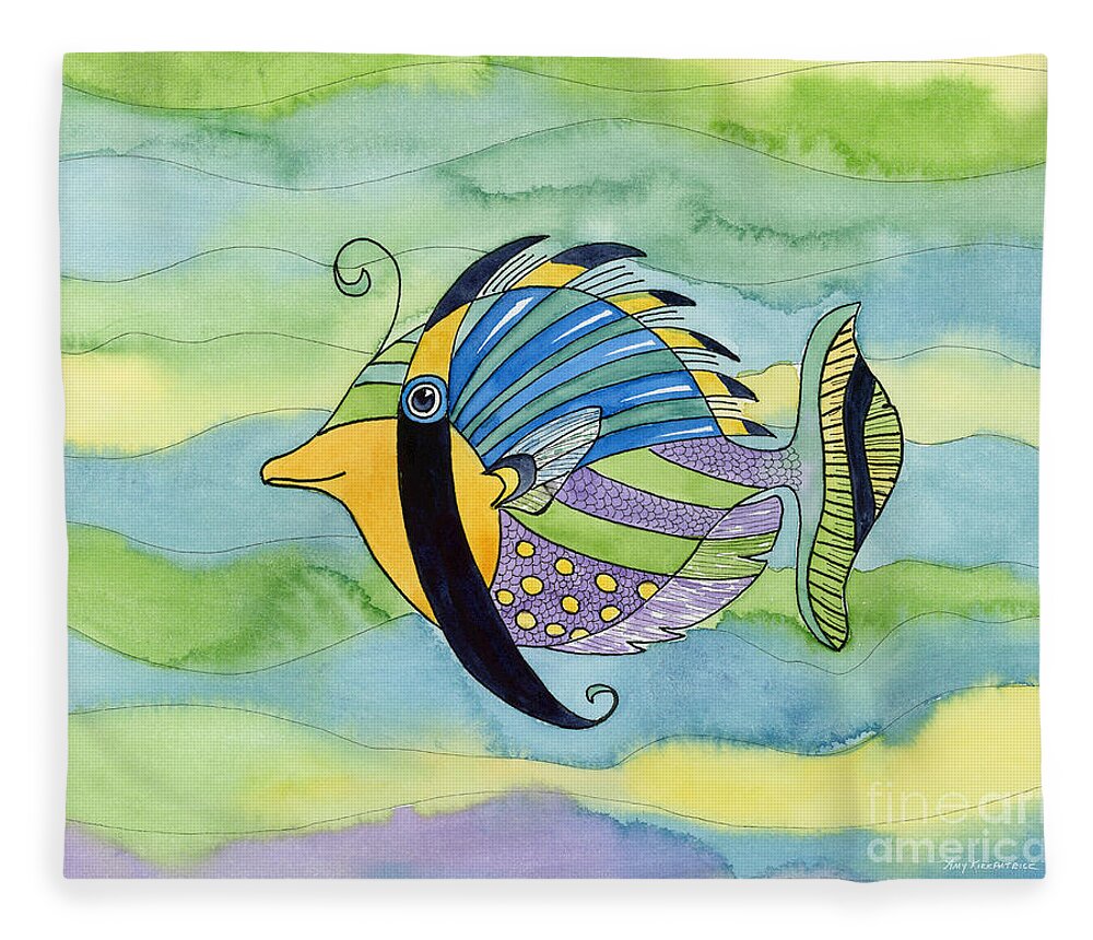 Fish Fleece Blanket featuring the painting Masked Fish by Amy Kirkpatrick