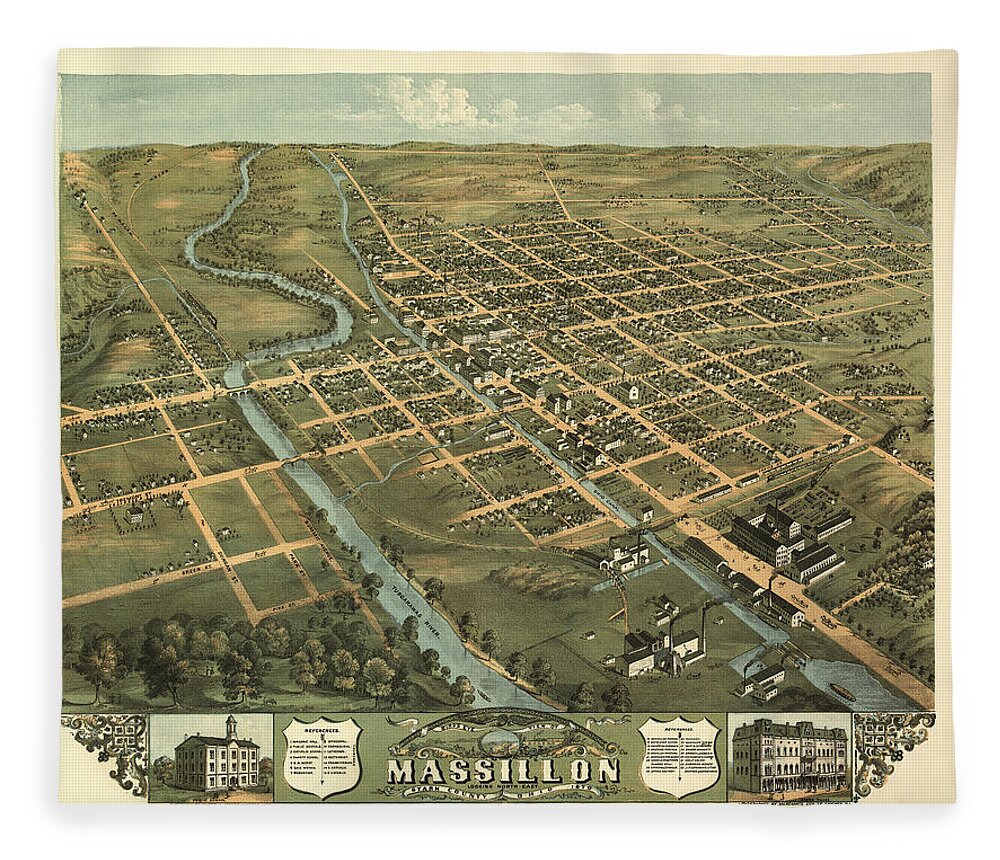 Map Fleece Blanket featuring the mixed media Massillon Ohio 1870 by Mountain Dreams