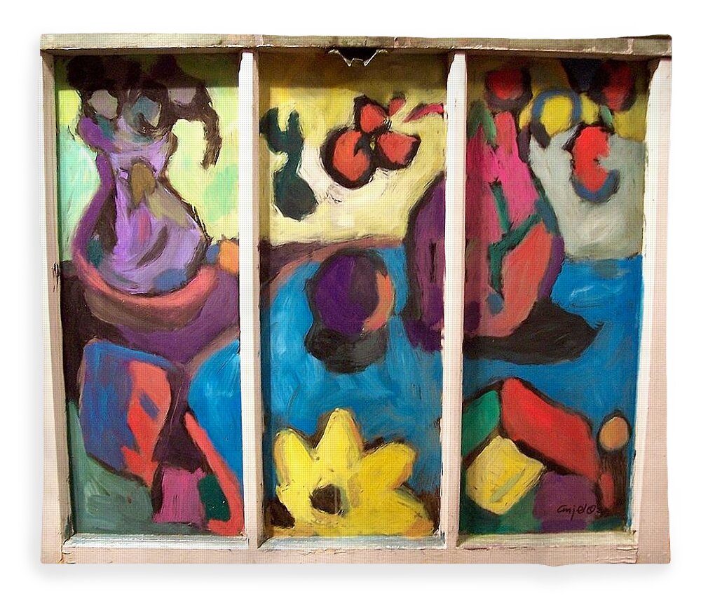 Block Still Life After Matisse Triptych Fleece Blanket featuring the painting Matissestille by Mykul Anjelo