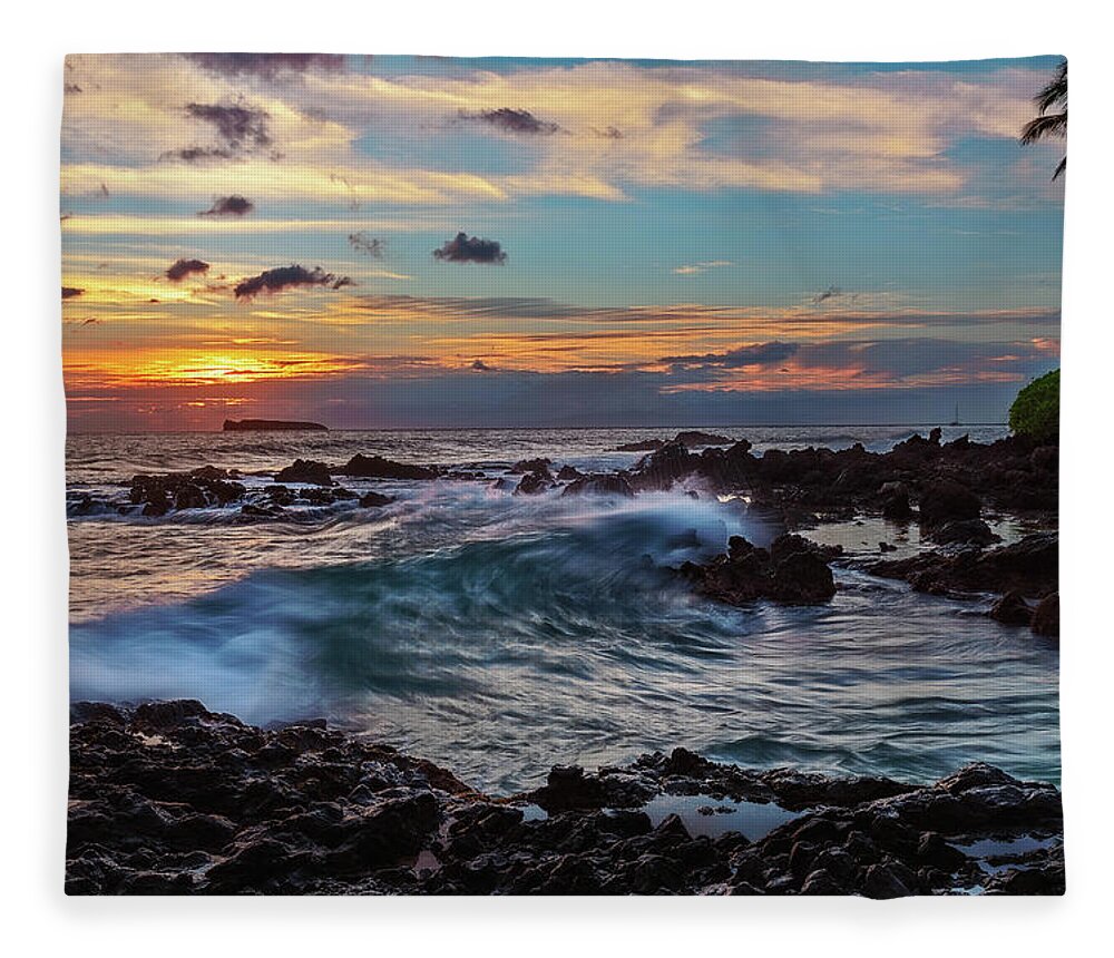 Beach Fleece Blanket featuring the photograph Maui Sunset at Secret Beach by John Hight