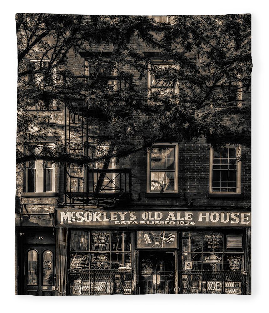 Mcsorley's Old Ale House Fleece Blanket featuring the photograph McSorley's Old Ale House NYC BW by Susan Candelario