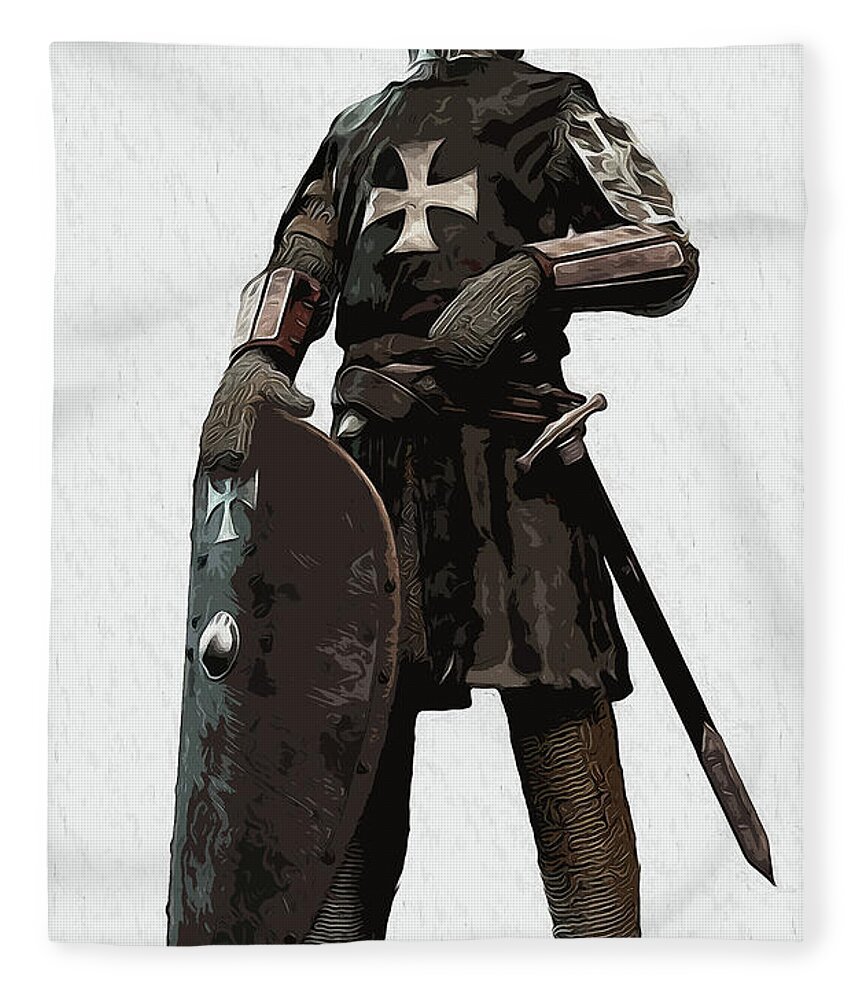 Medieval Infantry Fleece Blanket featuring the painting Medieval Warrior - 06 by AM FineArtPrints