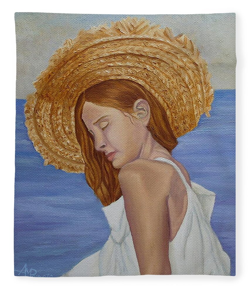 Mediterranean Fleece Blanket featuring the painting Mediterranean by Angeles M Pomata