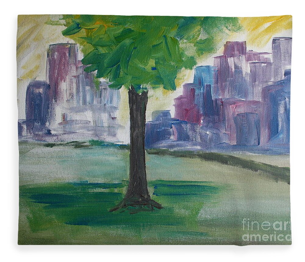 Paintings Fleece Blanket featuring the painting Meet me by our Tree in Central Park by Julie Lueders 