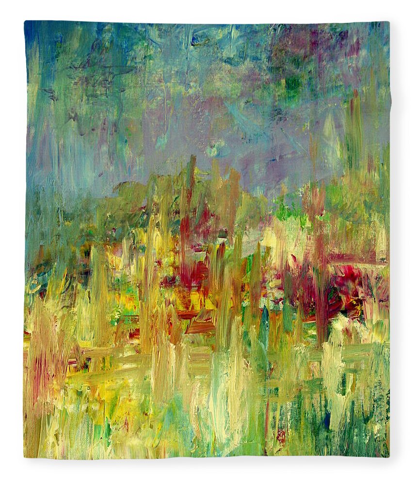 Abstract Fleece Blanket featuring the painting Memories of Grandmothers Flower Garden by Julie Lueders 