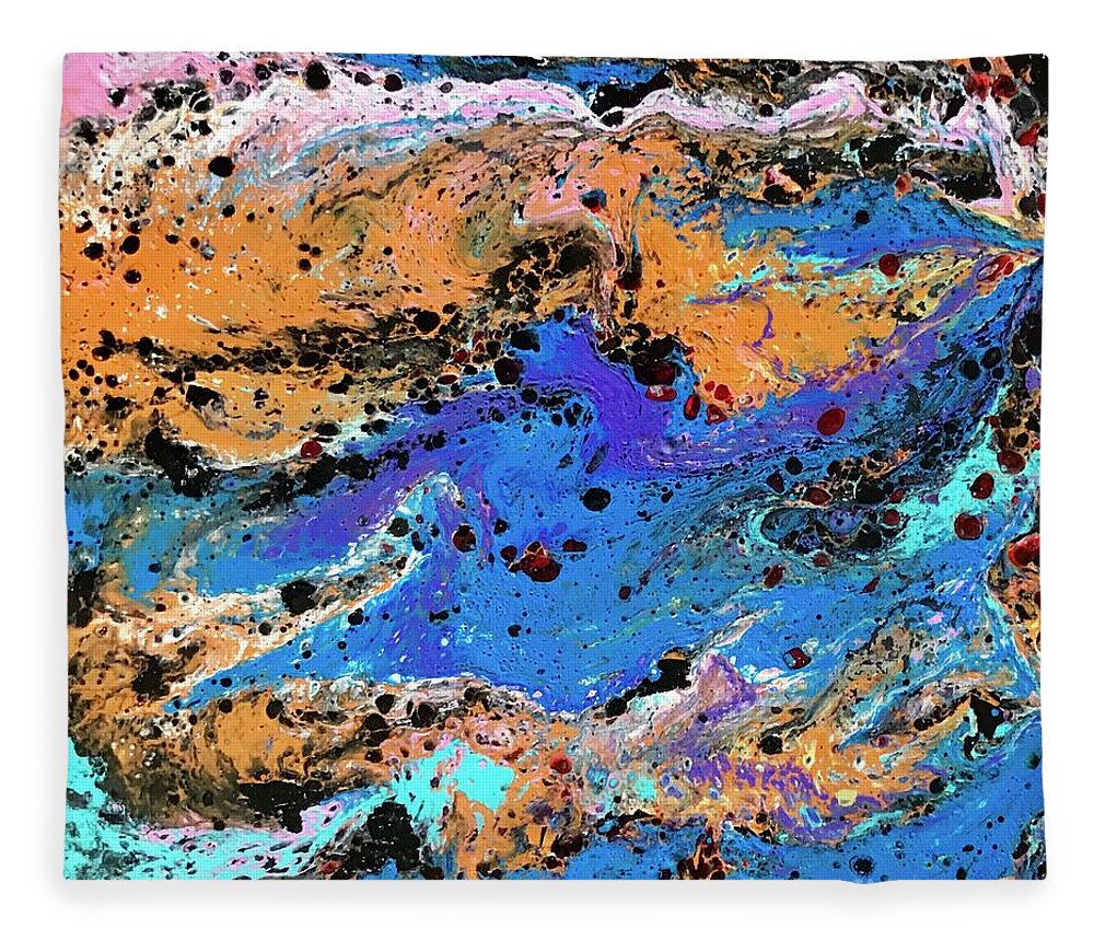 Acrylic Flow Pours Fleece Blanket featuring the painting Mercury Wars 3 by Sherry Harradence