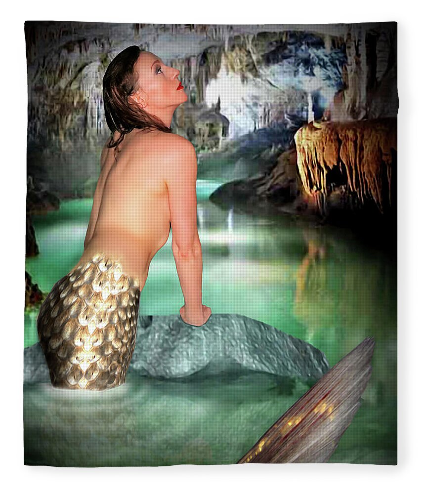 Mermaid Fleece Blanket featuring the photograph Mermaid In A Cave by Jon Volden
