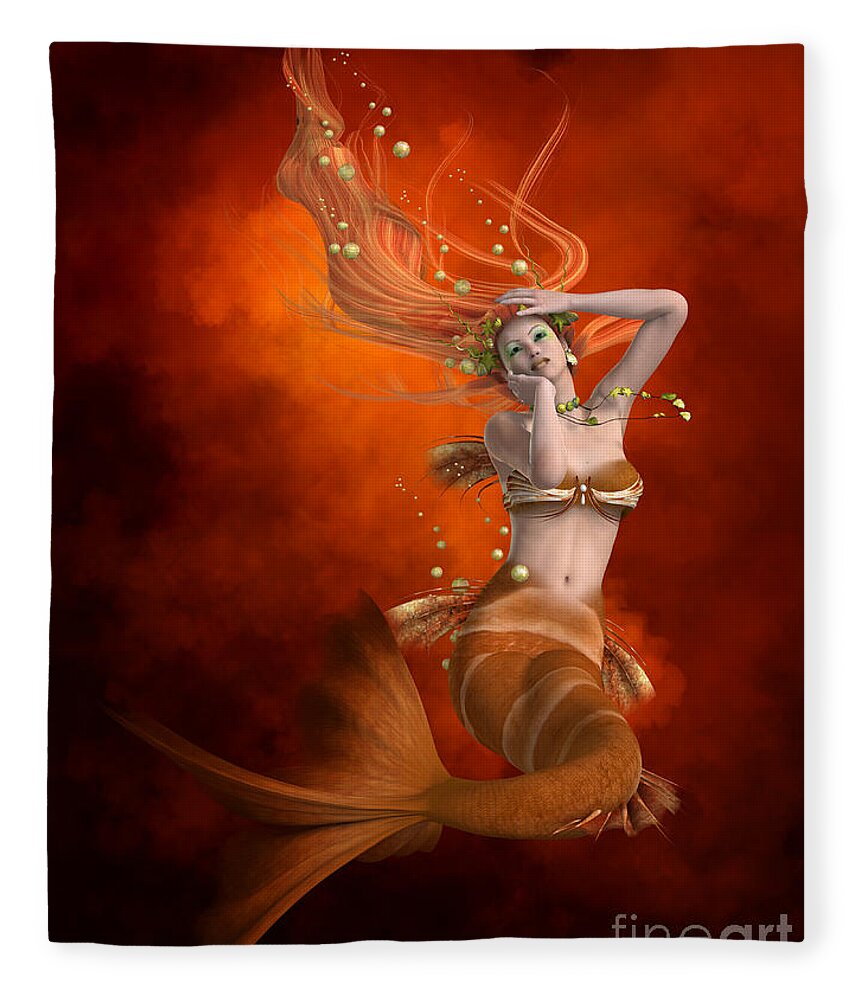 Mermaid Fleece Blanket featuring the painting Mermaid in Red by Corey Ford