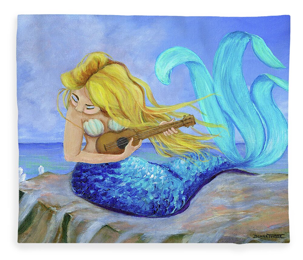 Mermaid Fleece Blanket featuring the painting Mermaid Song by Donna Tucker