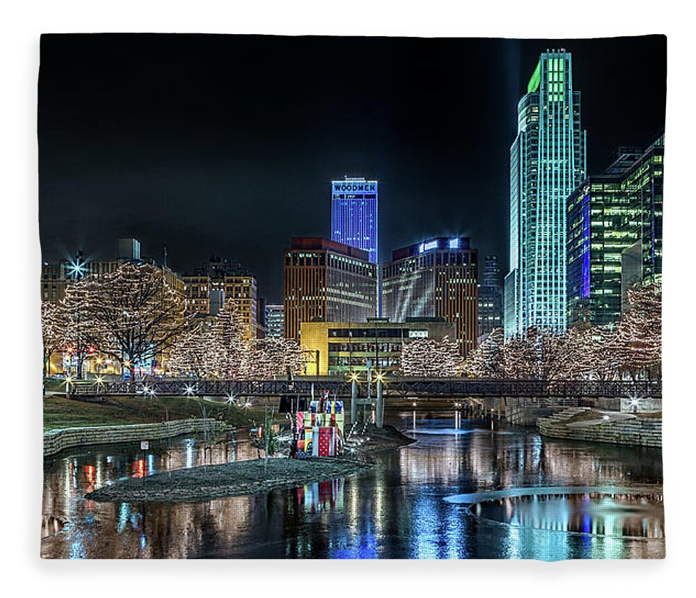Omaha Fleece Blanket featuring the photograph Merry Christmas Omaha by Susan Rissi Tregoning