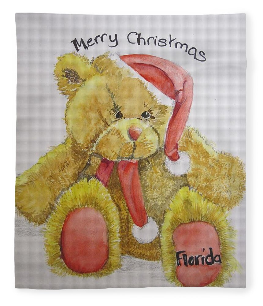 Toy Fleece Blanket featuring the painting Merry Christmas Teddy by Teresa Smith