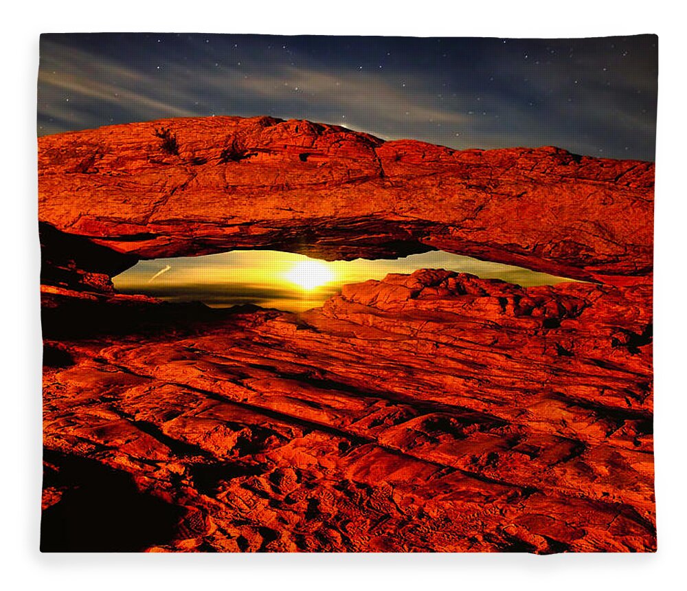 Mesa Arch Fleece Blanket featuring the photograph Mesa Arch Moonshine by Greg Norrell