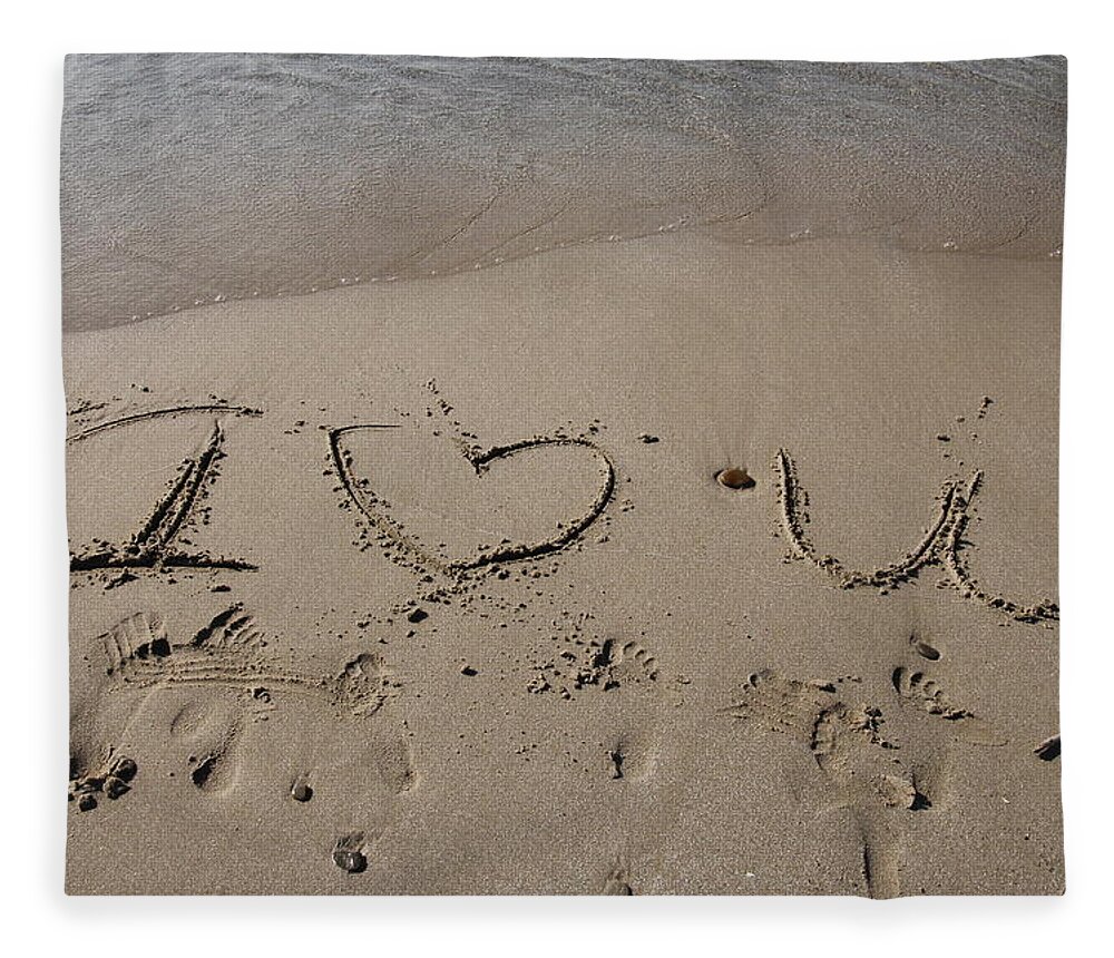I Love You Fleece Blanket featuring the photograph Message in the Sand by Valerie Collins