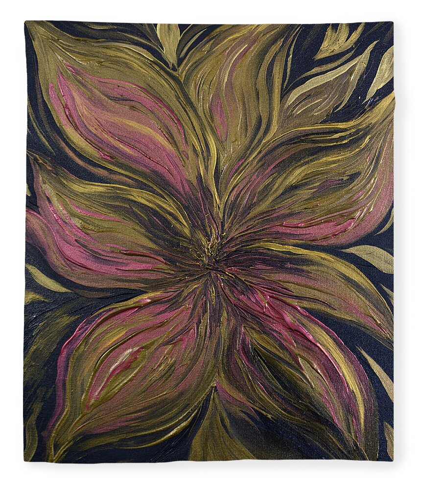 Metallic Fleece Blanket featuring the painting Metallic Flower by Michelle Pier