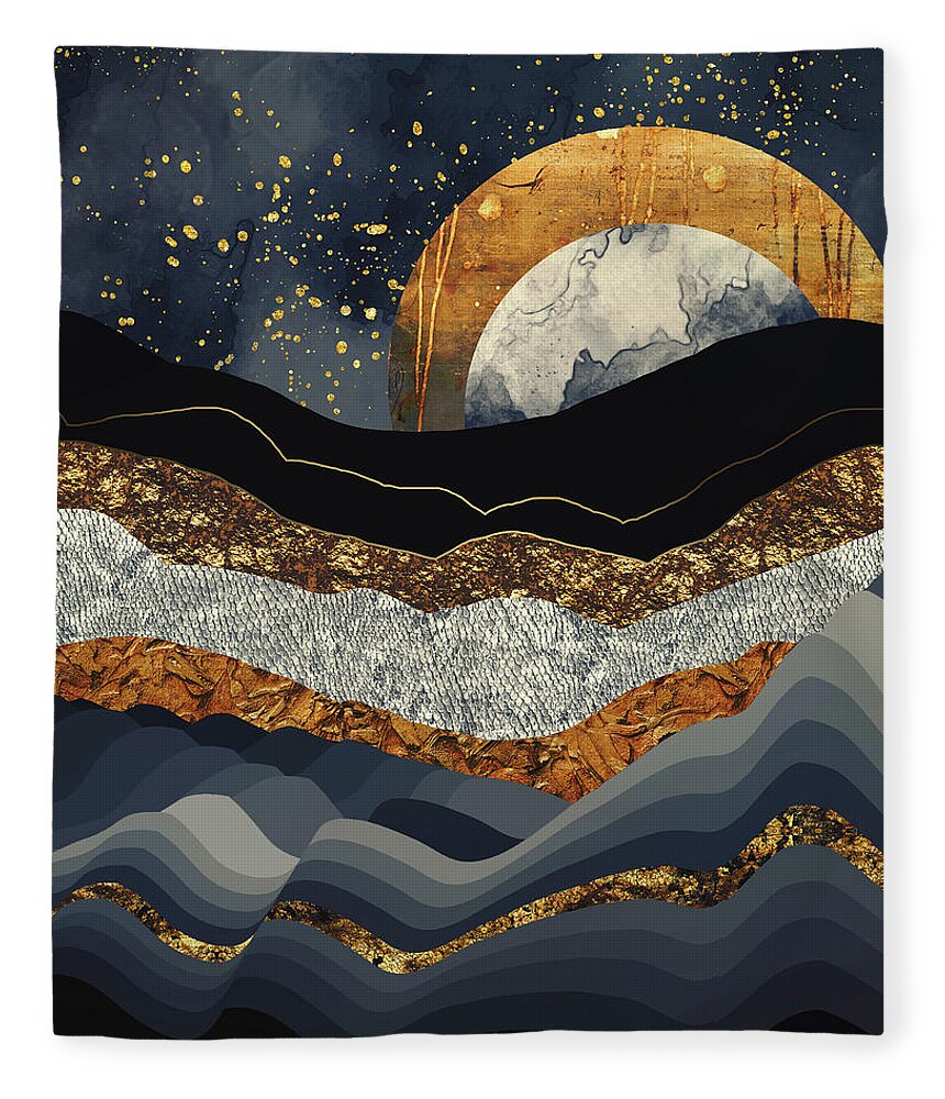 Metallic Fleece Blanket featuring the digital art Metallic Mountains by Katherine Smit