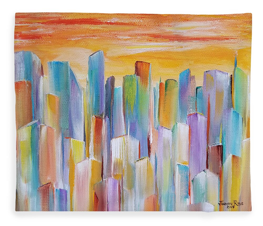 Cityscape Fleece Blanket featuring the painting Metropolis by Judith Rhue