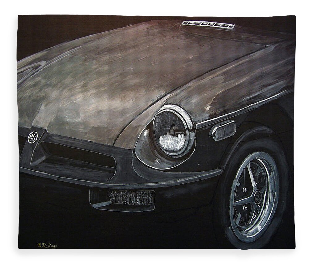 Car Fleece Blanket featuring the painting MGB Rubber Bumper Front by Richard Le Page
