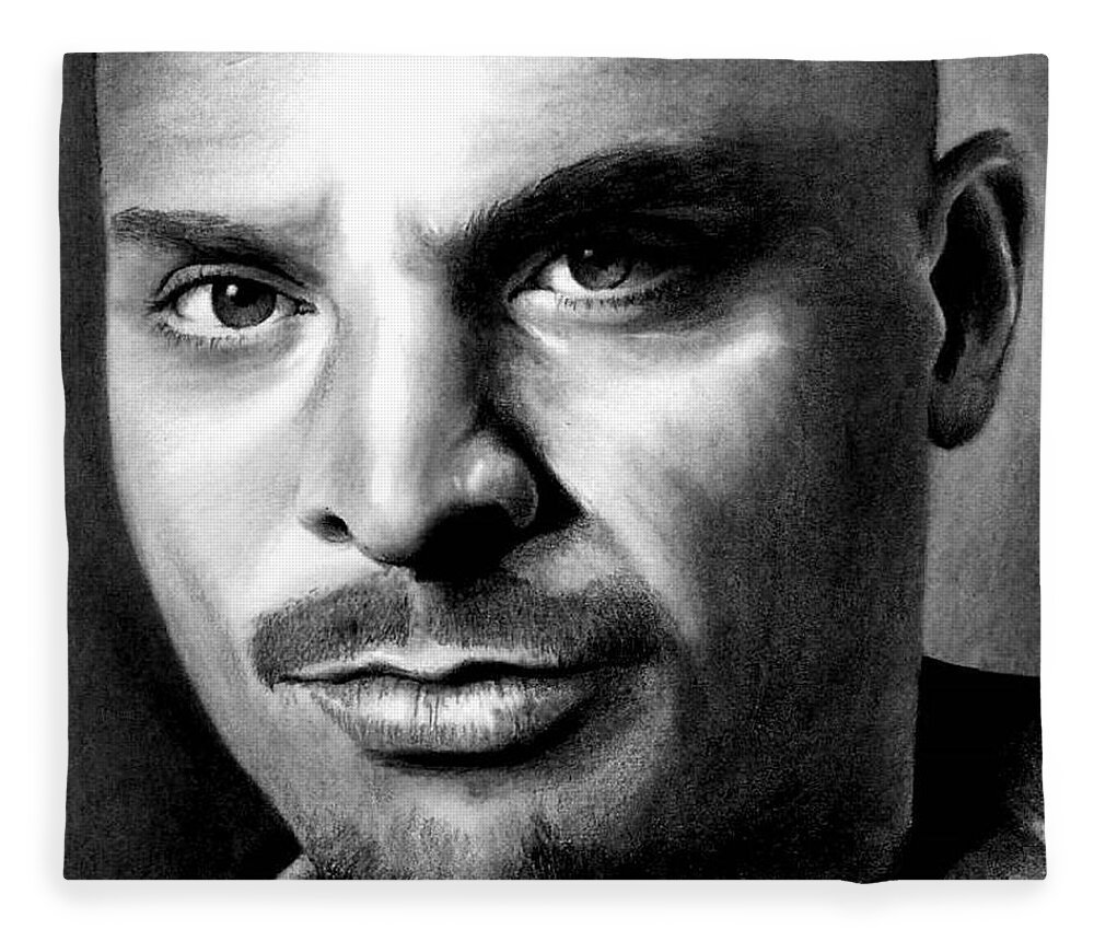 Michael Mando Fleece Blanket featuring the drawing Michael Mando by Rick Fortson