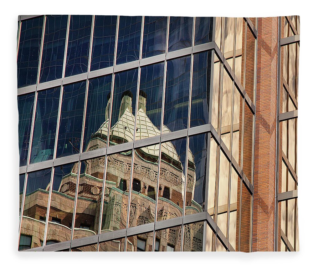  Vancouver Fleece Blanket featuring the photograph Art Deco Reflection Vancouver by Theresa Tahara
