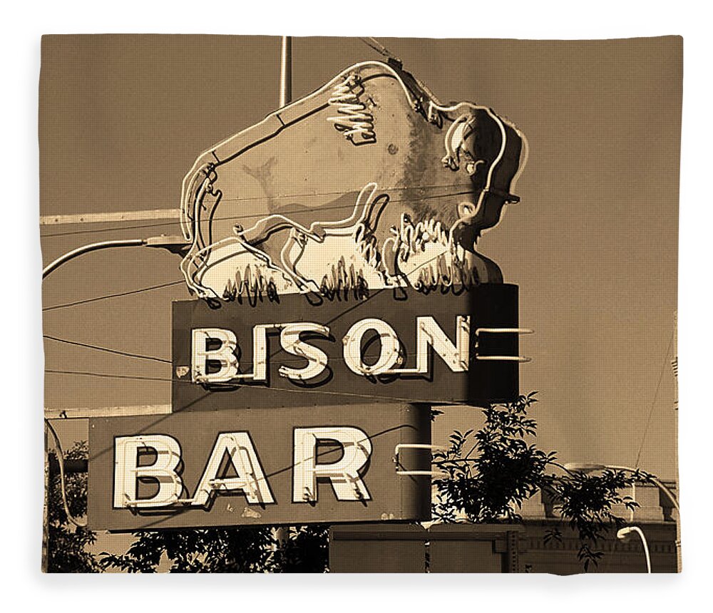 America Fleece Blanket featuring the photograph Miles City, Montana - Bison Bar Sepia by Frank Romeo