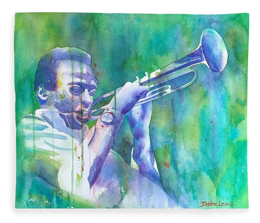 Watercolor Fleece Blanket featuring the painting Miles is Cool by Debbie Lewis