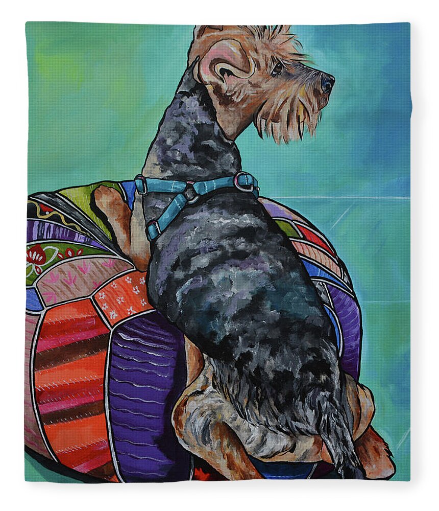 Dog Art Fleece Blanket featuring the painting Miles by Patti Schermerhorn
